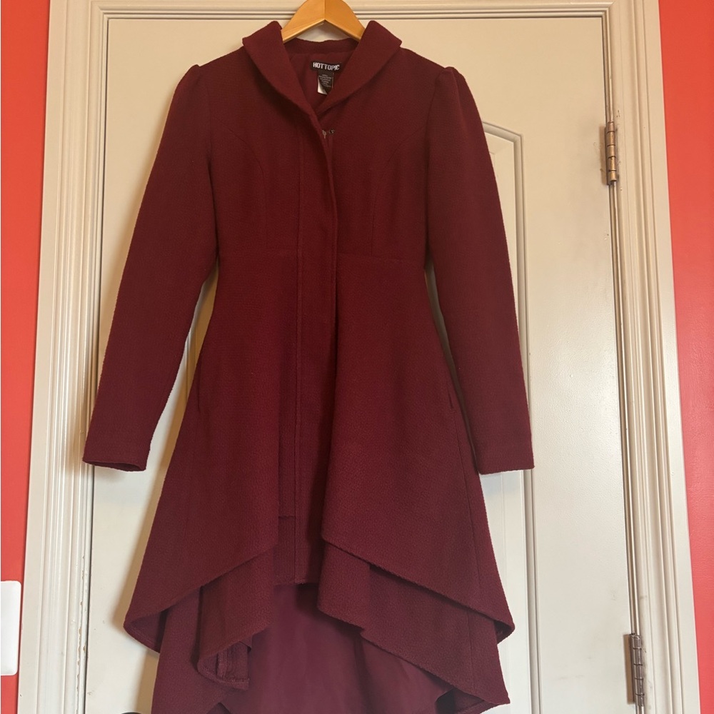 HOT TOPIC  Burgundy Asymmetrical Coat with Corset Back. Gothic Feel. Size XS - Picture 2 of 5